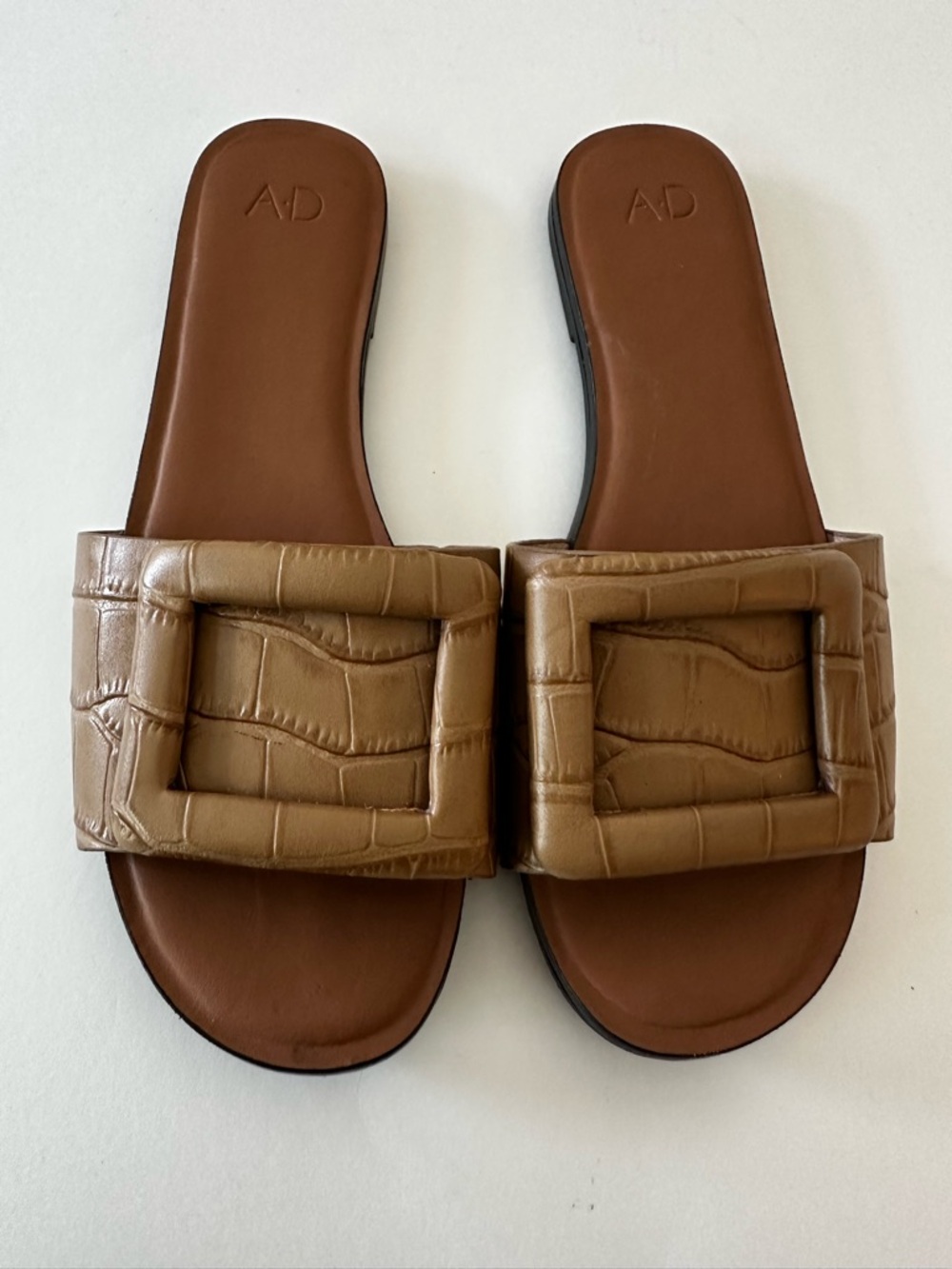 A.D & Daughters Leather Slide Sandal, Women’s 7.5, Cognac, Minimalist, Summer - Picture 2 of 6